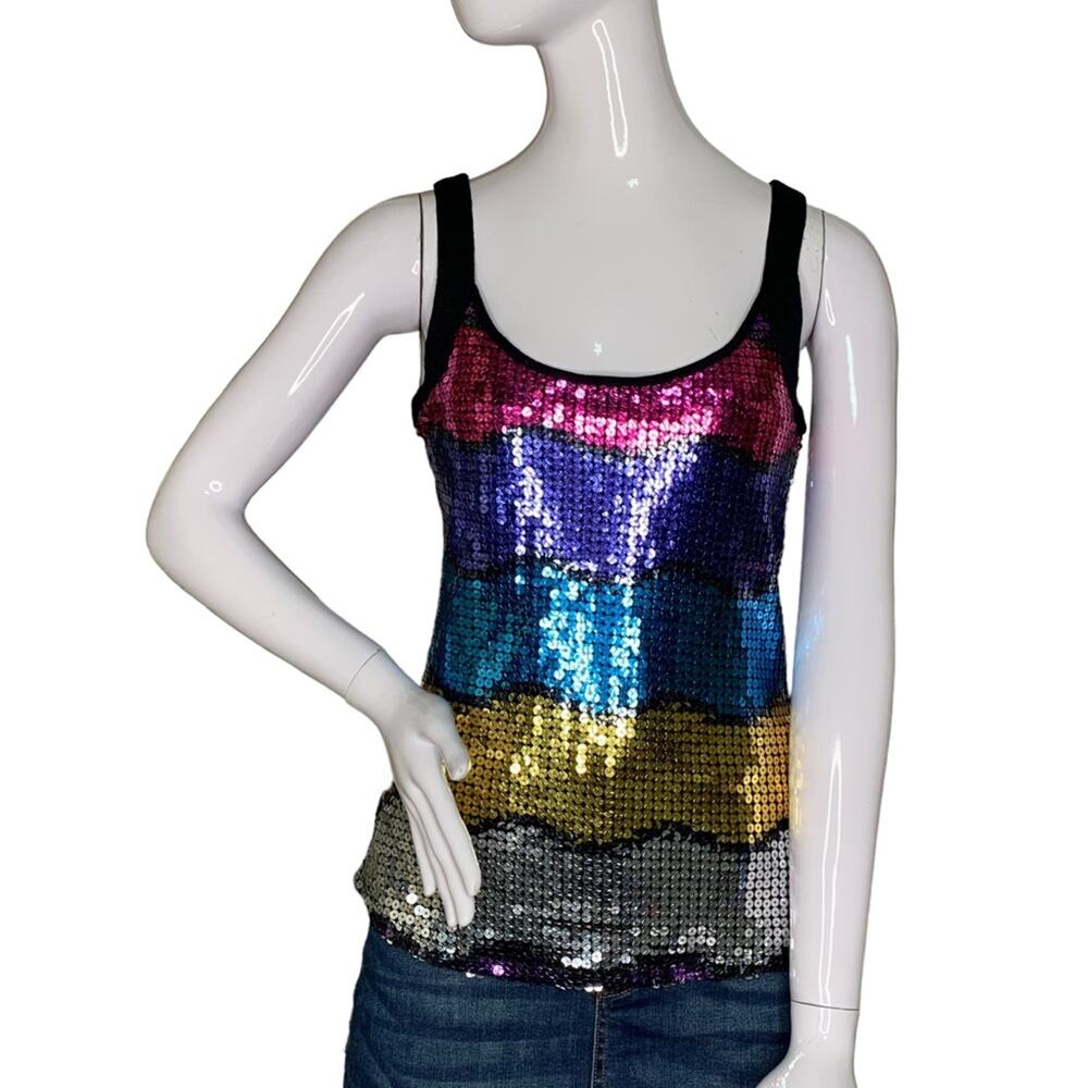 Eyeshadow NWOT Sequins Colorblock Tank Top Size S Black Back Party Nightout